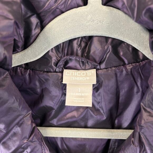 Chicos Zenergy Puffer Vest 8/10 Purple Gorpcore Nylon Full Zip Pockets w/ Bag - Picture 5 of 10